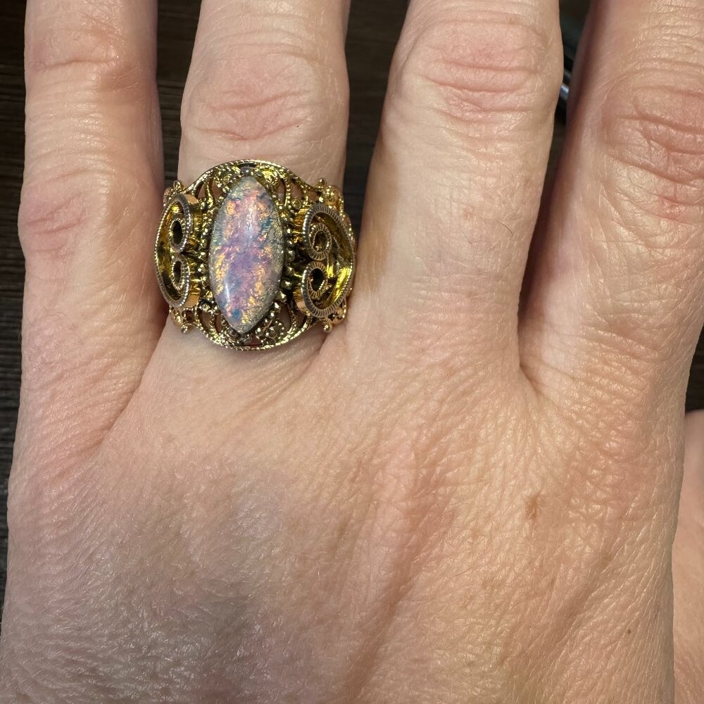 Vintage Gold Looking Opal Ring With An Adjustable Band